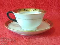 Old porcelain double set cup plate gilding HOLLAND