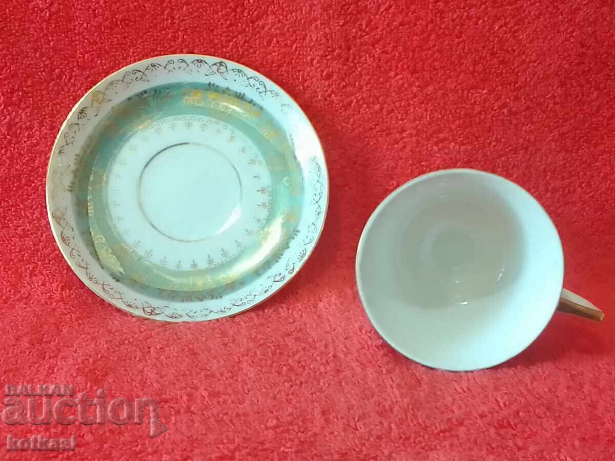 Old porcelain double set cup plate gilding man and woman - 5