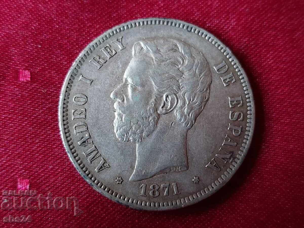 Ισπανία 5 πεσέτες, 1871 με τιμή 90.00 BGN | € 46.02 Ισπανία 5 πεσέτες, 1871 με τιμή 90.00 BGN | € 46.02