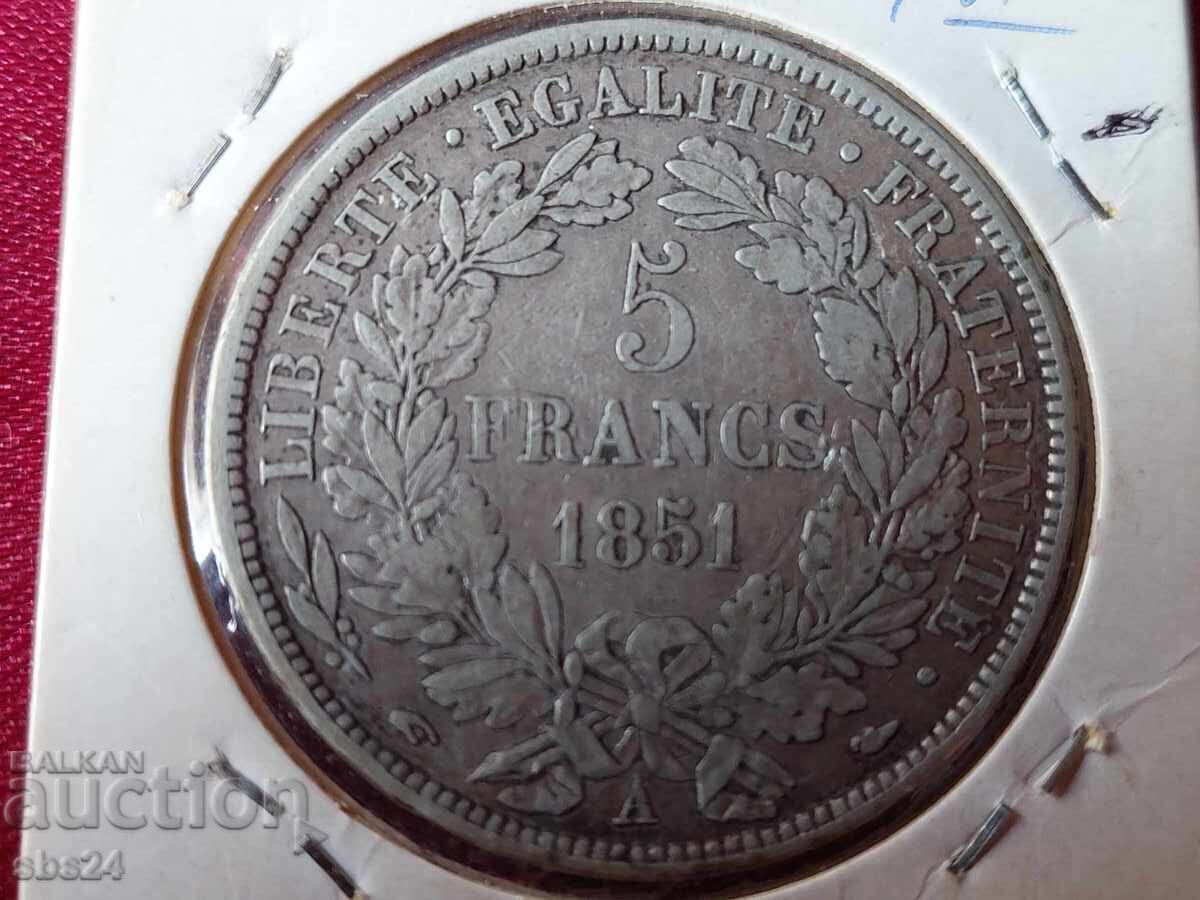 5 francs 1851, France 5 francs 1851, France
