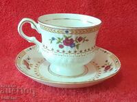 Vechi porțelan set dublu farfurie ceașcă aurit Bone China