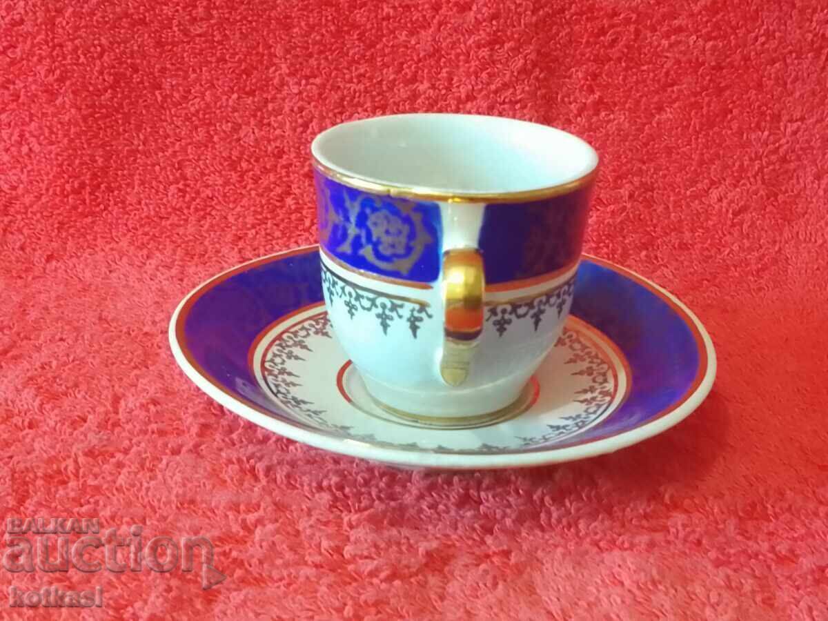 Old porcelain double set cup plate gilding Mocha marked with price 16.50 BGN | € 8.44