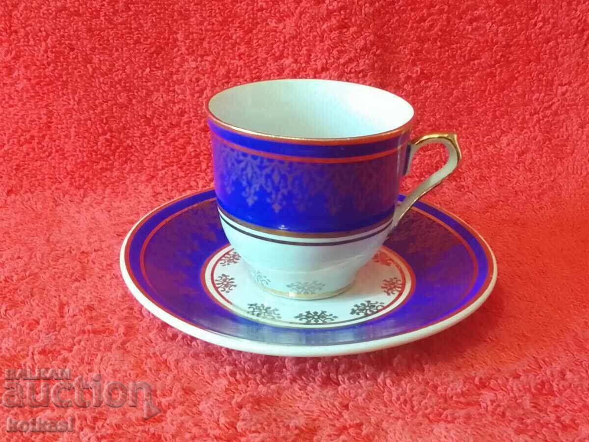 Δημοπρασία Παλιά πορσελάνινα διπλά σετ πλατό κύπελλο επιχρυσωμένο με σήμανση Mocha