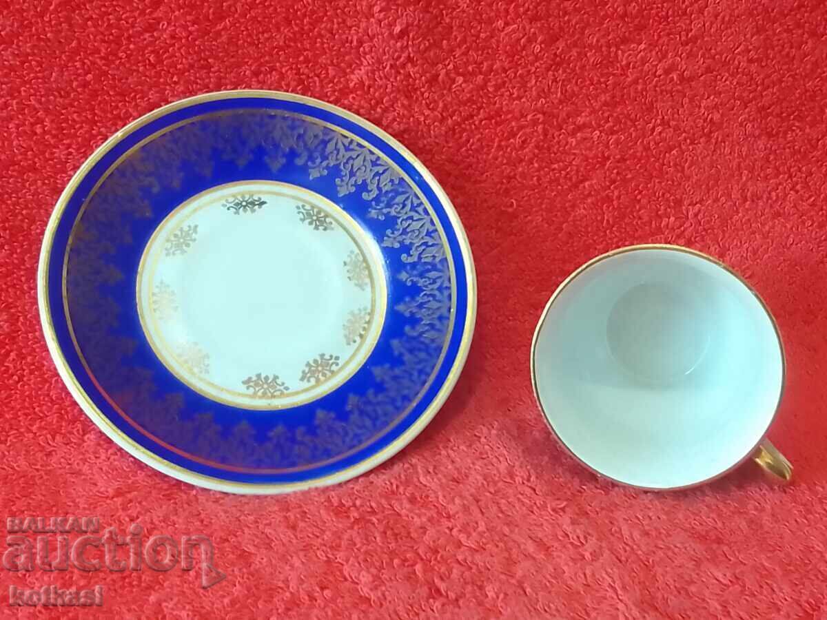 Vechi porțelan set dublu farfurie ceașcă aurit Mocha marcat - 5 Vechi porțelan set dublu farfurie ceașcă aurit Mocha marcat - 5