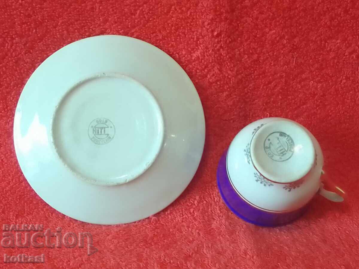 Vechi porțelan set dublu farfurie ceașcă aurit Mocha marcat - 6 Vechi porțelan set dublu farfurie ceașcă aurit Mocha marcat - 6