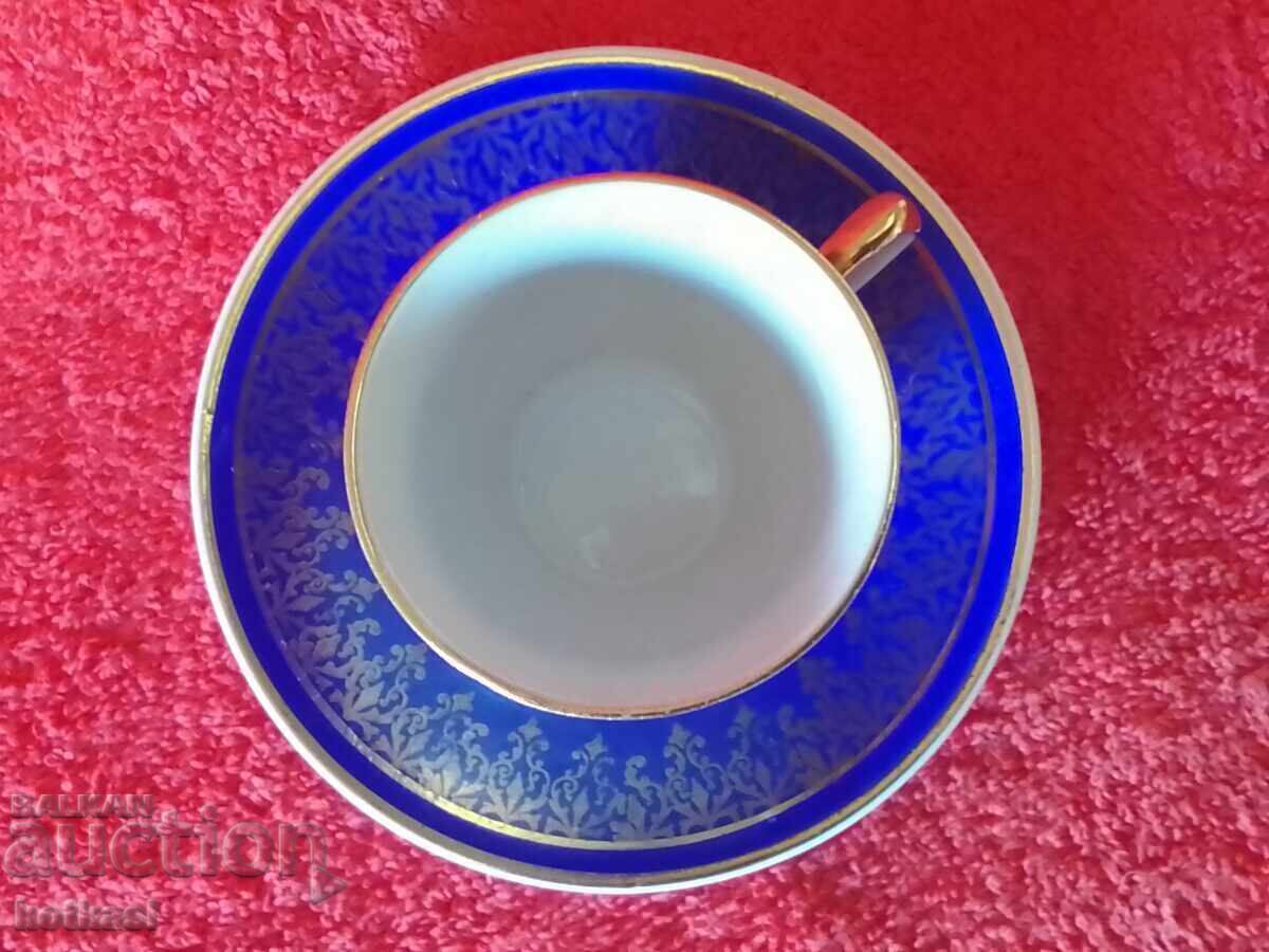 Παλιά πορσελάνινα διπλά σετ πλατό κύπελλο επιχρυσωμένο με σήμανση Mocha - 7