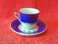 Vechi porțelan set dublu farfurie ceașcă aurit Mocha marcat