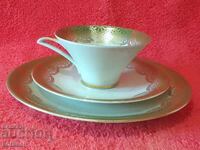 Set veche triplu porțelan, 2 farfurii, aurit