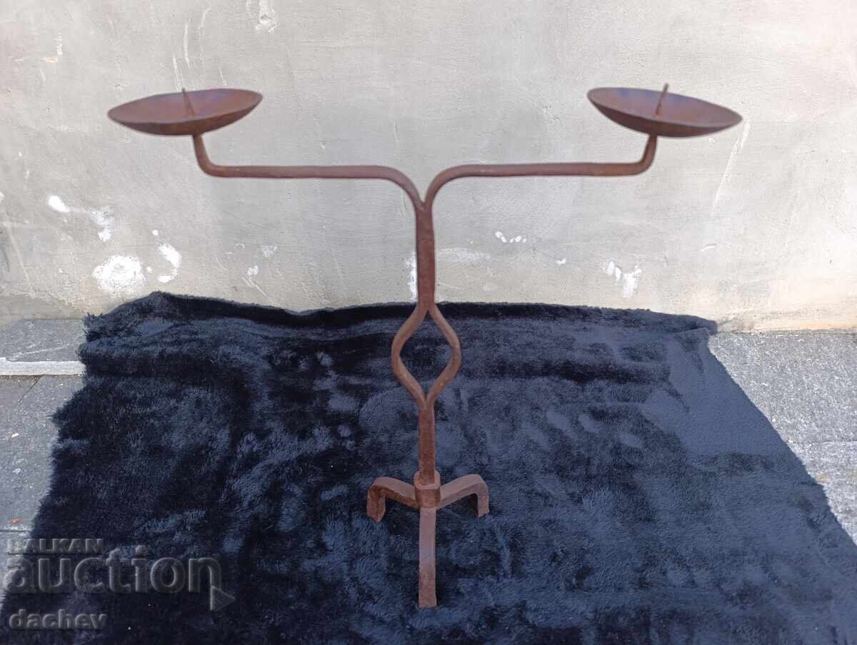 Old large double wrought iron candlestick lamp with price 35.00 BGN | € 17.90 Old large double wrought iron candlestick lamp with price 35.00 BGN | € 17.90