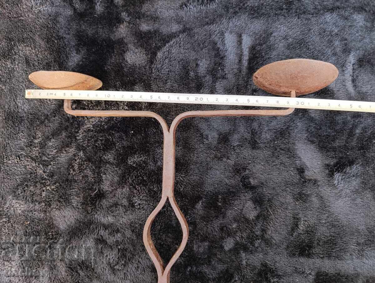 Old large double wrought iron candlestick lamp - 5