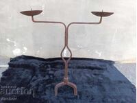 Sfeșnic veche mare dublă din fier forjat