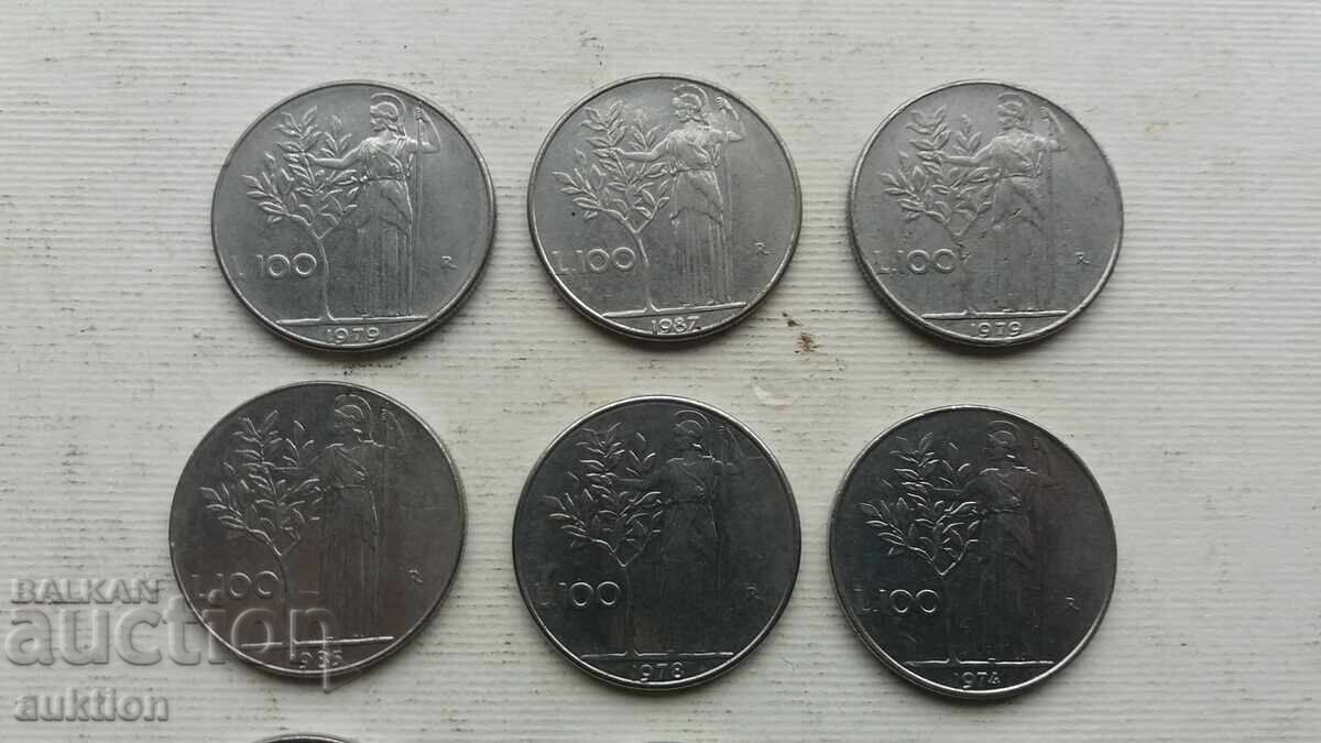 Delivery of 9 NUMBERS OF DIFFERENT COINS FROM ITALY 100 LIRA