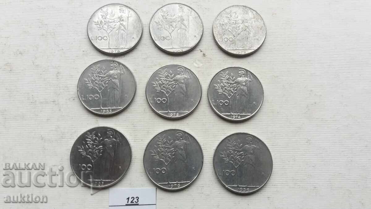 9 NUMBERS OF DIFFERENT COINS FROM ITALY 100 LIRA - 6