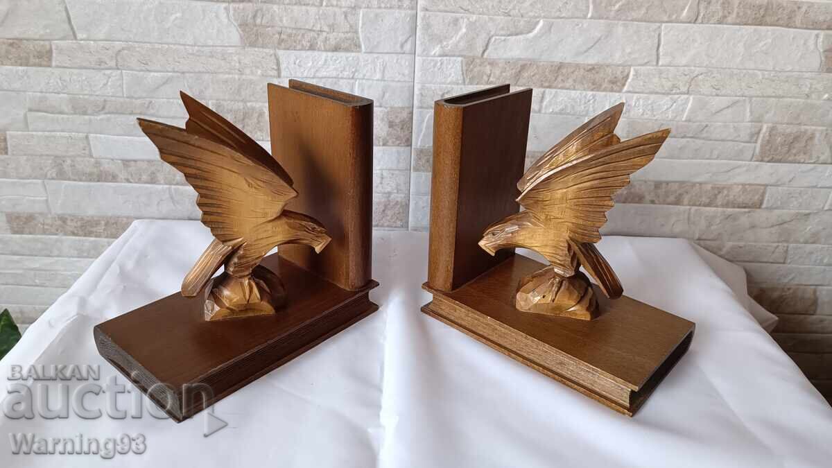 Old wooden bookends - woodcarving - Eagles - 5 Old wooden bookends - woodcarving - Eagles - 5