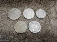 Lot of 5 pieces of Socialist Jubilee coins, 1, 2 and 5 leva coins