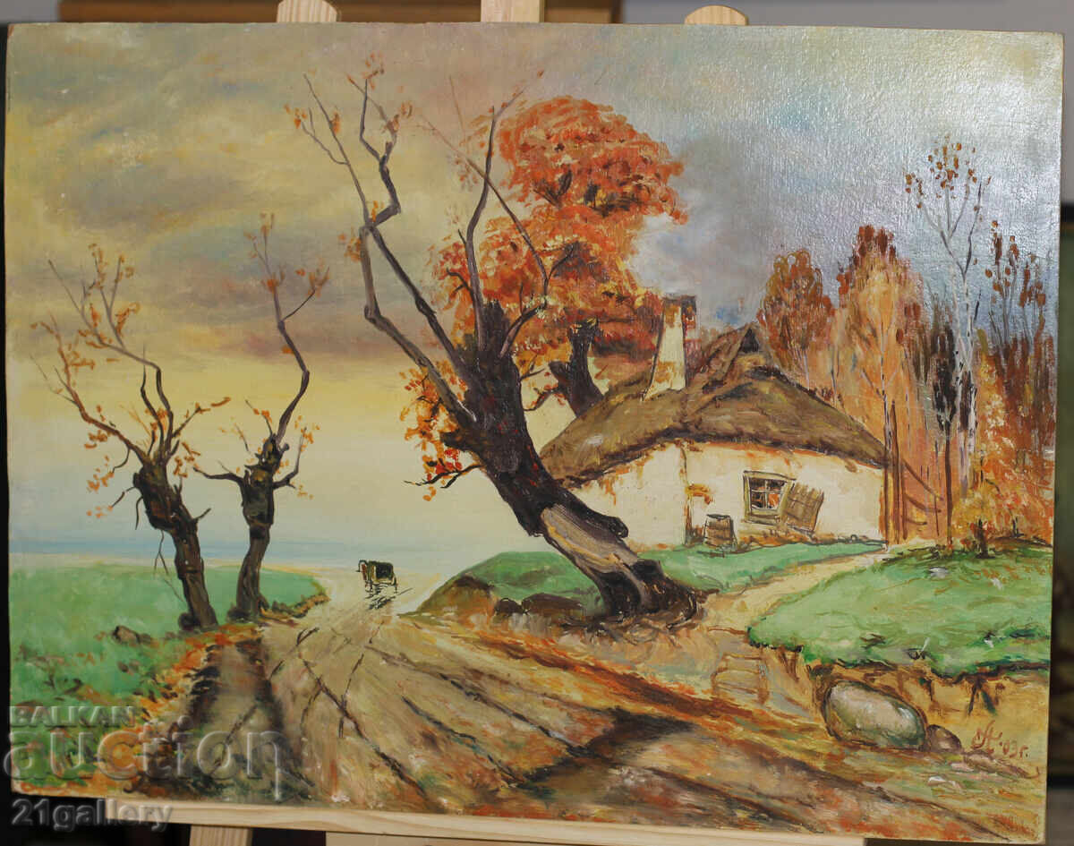 Auction Country road landscape painting oil paint signed Auction Country road landscape painting oil paint signed