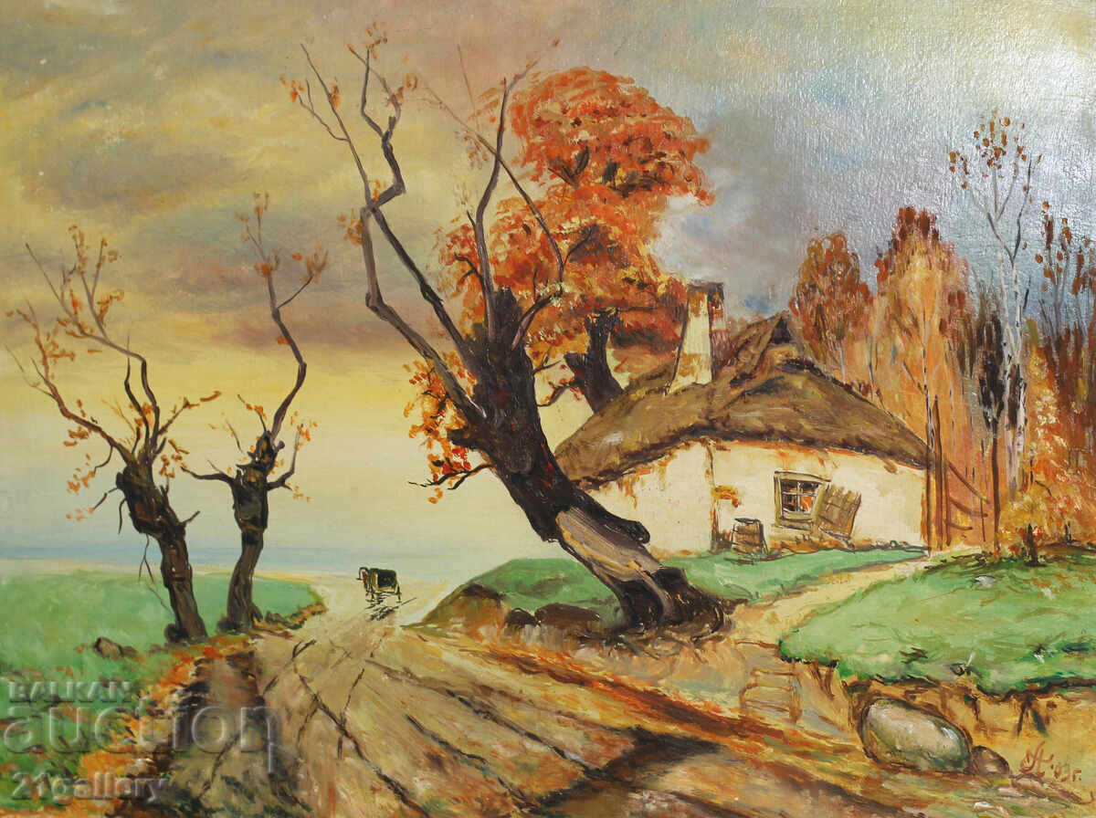 Country road landscape painting oil paint signed Country road landscape painting oil paint signed