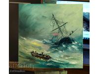 A. Yordanov-Oil painting seascape-Storm-shipwrecked people