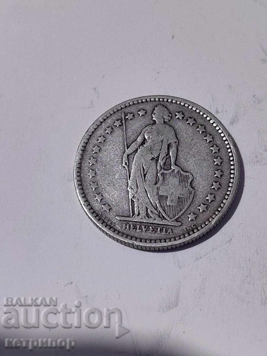 2 franci Elveția argint 1894 cu preț 36.00 BGN | € 18.41