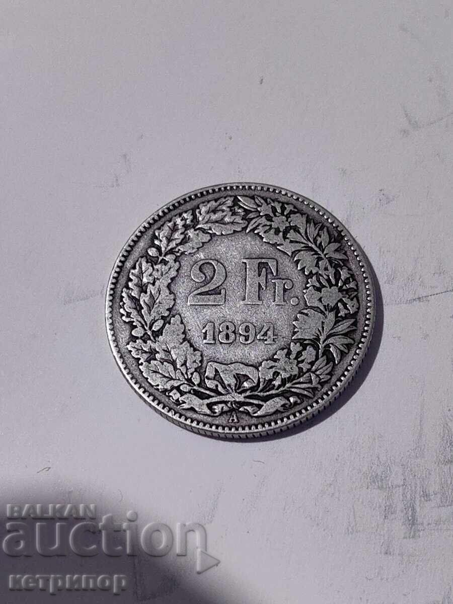 2 francs Switzerland 1894 silver