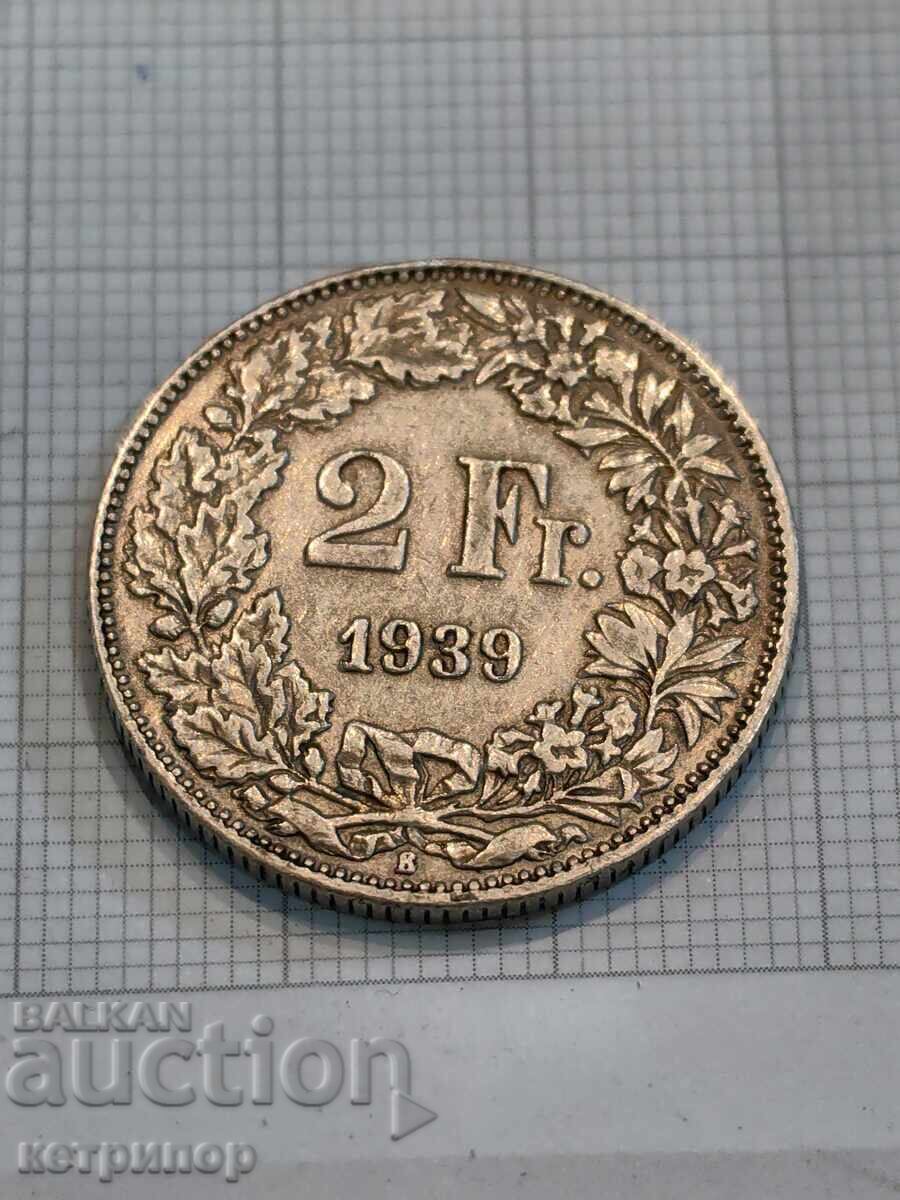 2 franci Elveția 1939 argint 2 franci Elveția 1939 argint