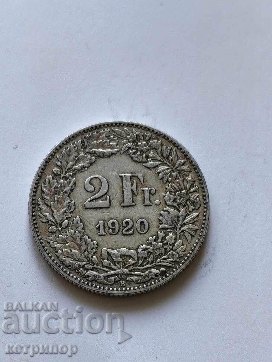2 φράγκα Ελβετία 1920 ασήμι