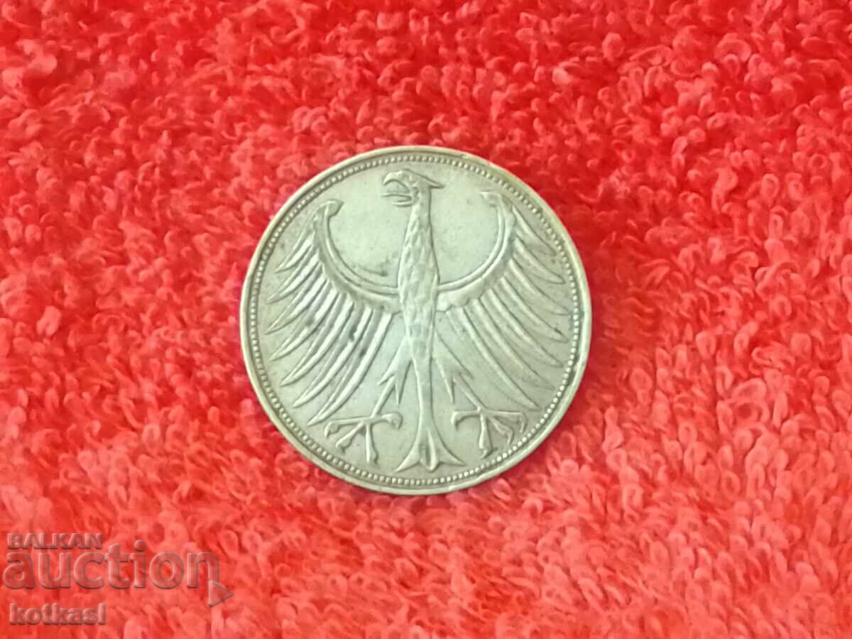 Аукцион Стара сребърна монета 5 марки 1958 г Германия