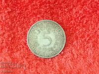 Old silver coin 5 marks 1958 Germany