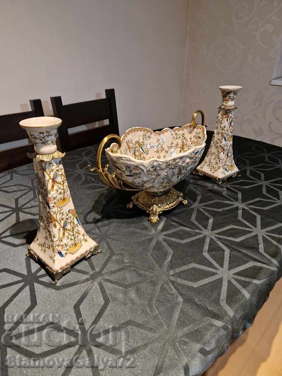 A wonderful set of porcelain planters and candlesticks with price 696.00 BGN | € 355.86
