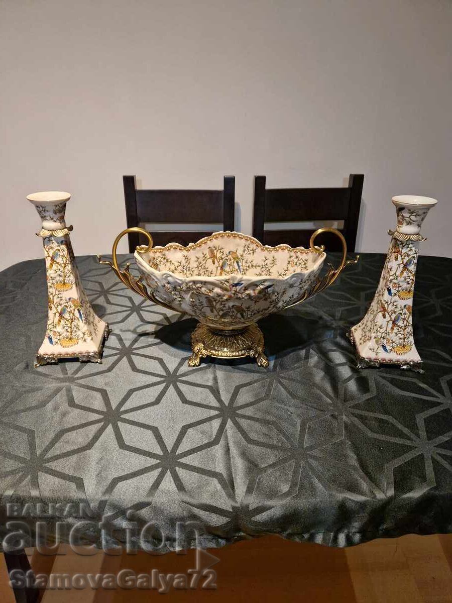 A wonderful set of porcelain planters and candlesticks