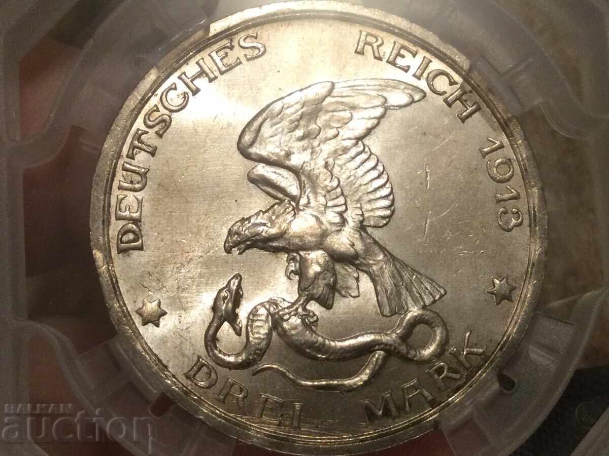 Germany Prussia 3 Mark 1913 silver grade MS 62 with price 190.00 BGN | € 97.15 Germany Prussia 3 Mark 1913 silver grade MS 62 with price 190.00 BGN | € 97.15