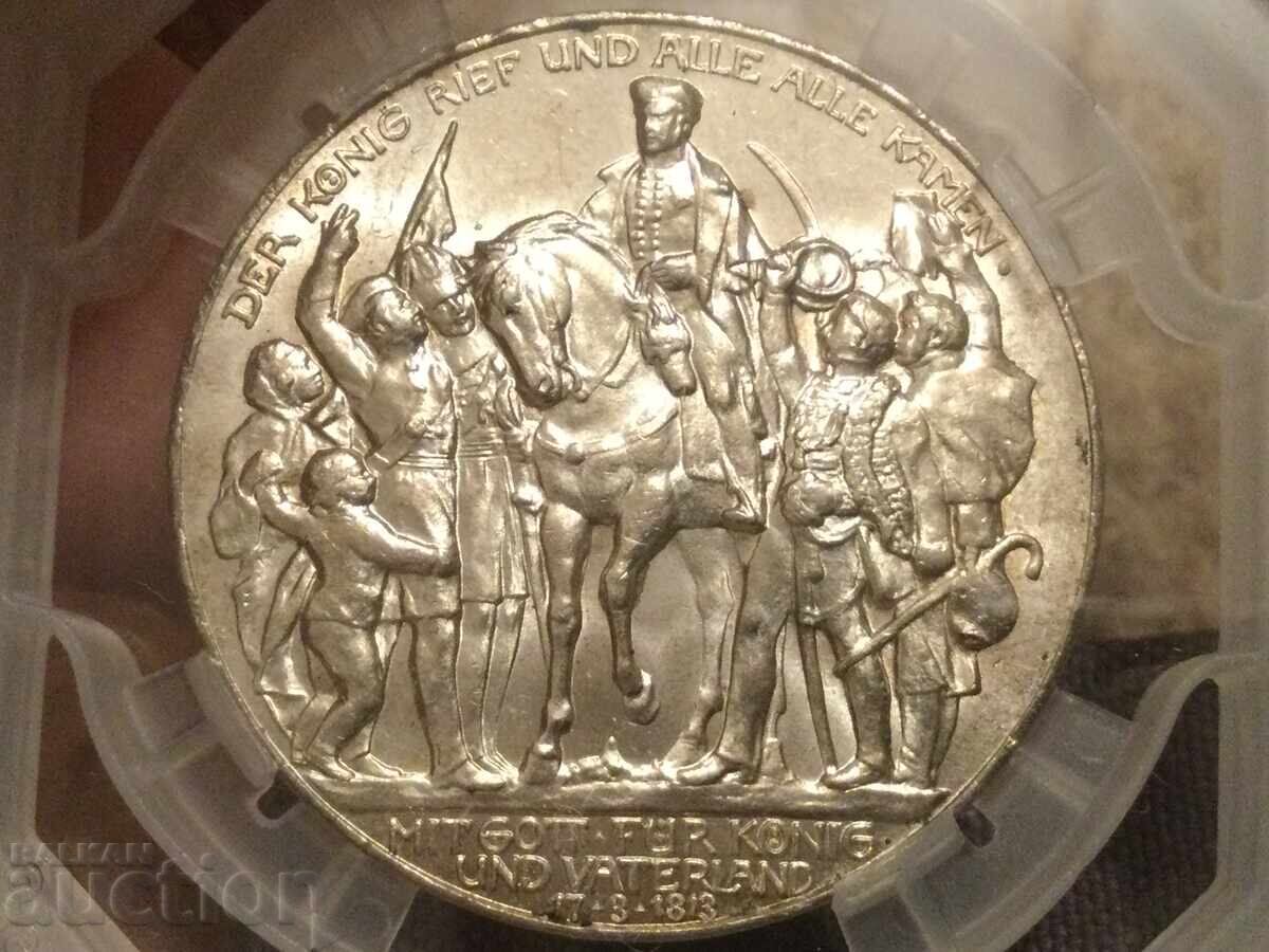 Germany Prussia 3 Mark 1913 silver grade MS 62 Germany Prussia 3 Mark 1913 silver grade MS 62