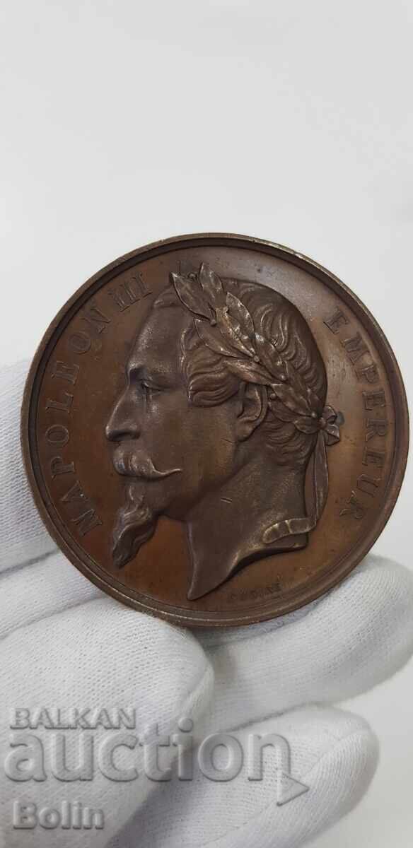Rară medalie de masă cu Napoleon al III-lea 1862 Franţa