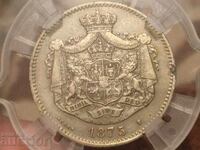 Romania 2 leu 1875 Carol I silver high quality AU