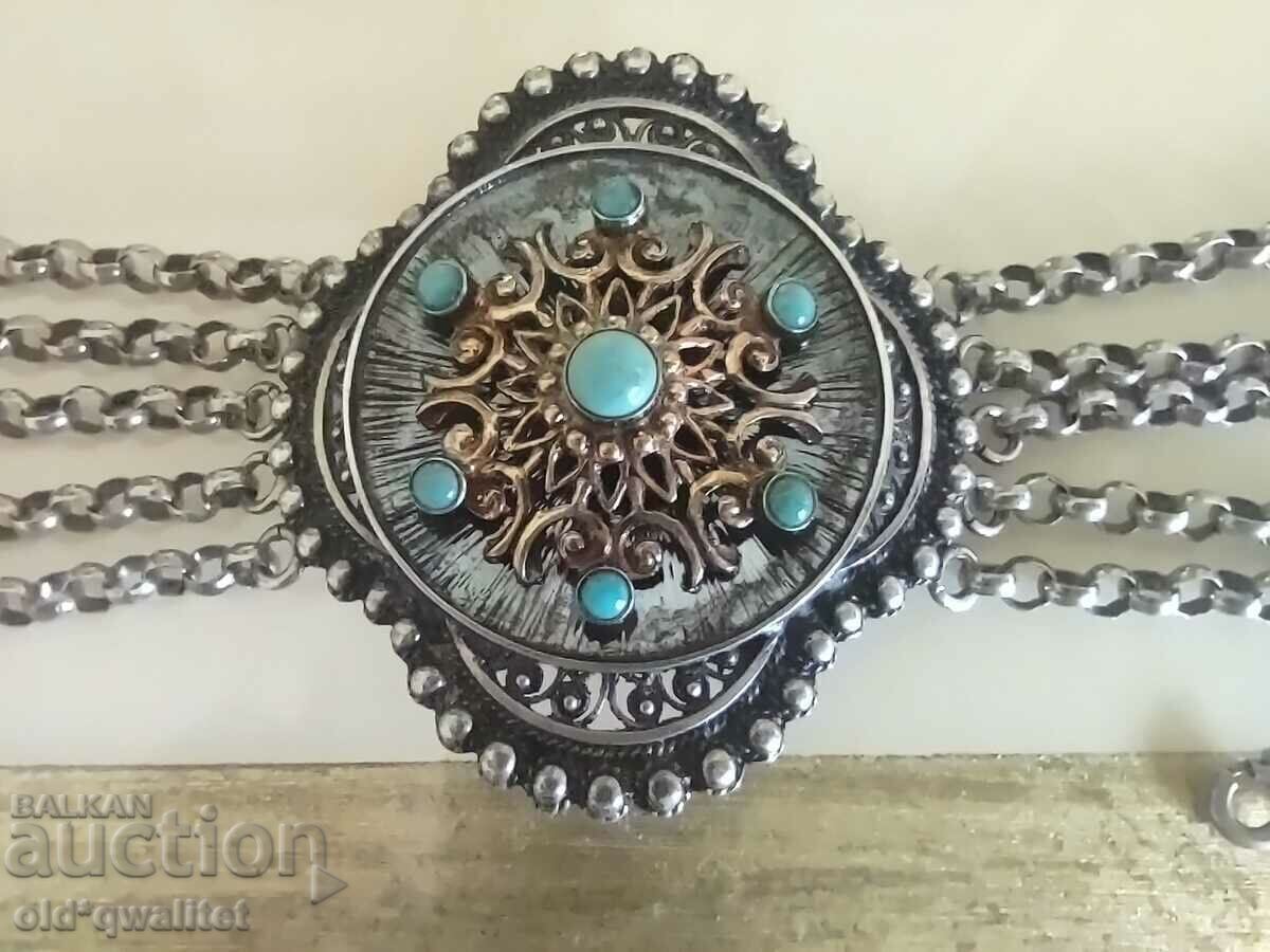 BRĂȚARĂ DIN ARGINT, cu design unic, argint, turcoaz aurit cu preț 500.00 BGN | € 255.65