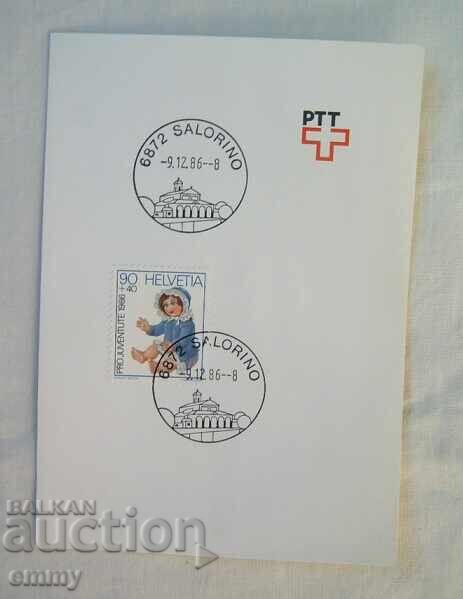 Postcard Switzerland - stamp and special stamp, 1986 Postcard Switzerland - stamp and special stamp, 1986