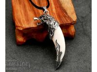 Pendant, pendant Wolf Tooth with Wolf, length 6 cm.