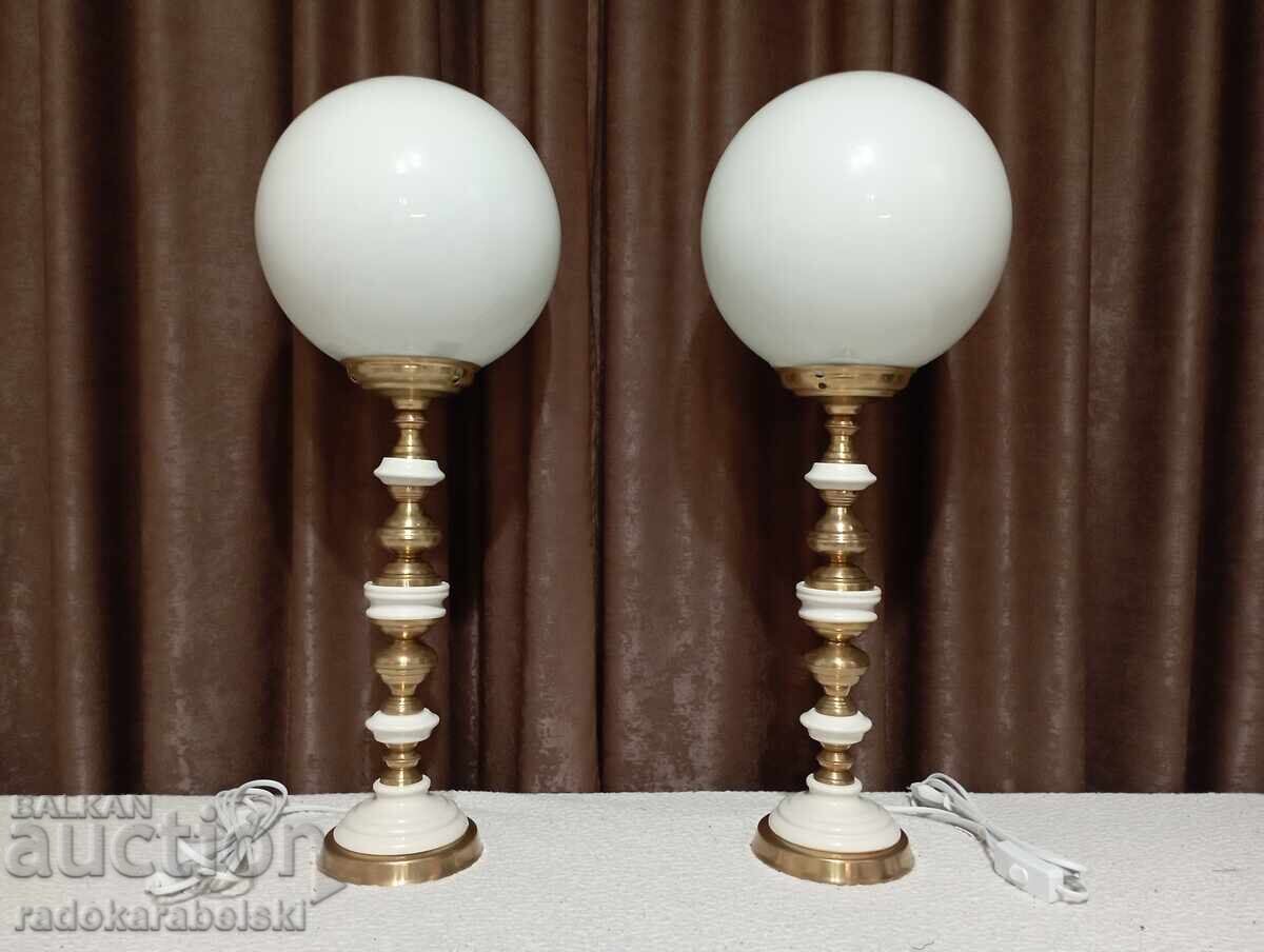 Set of two large brass porcelain lamps - lamp