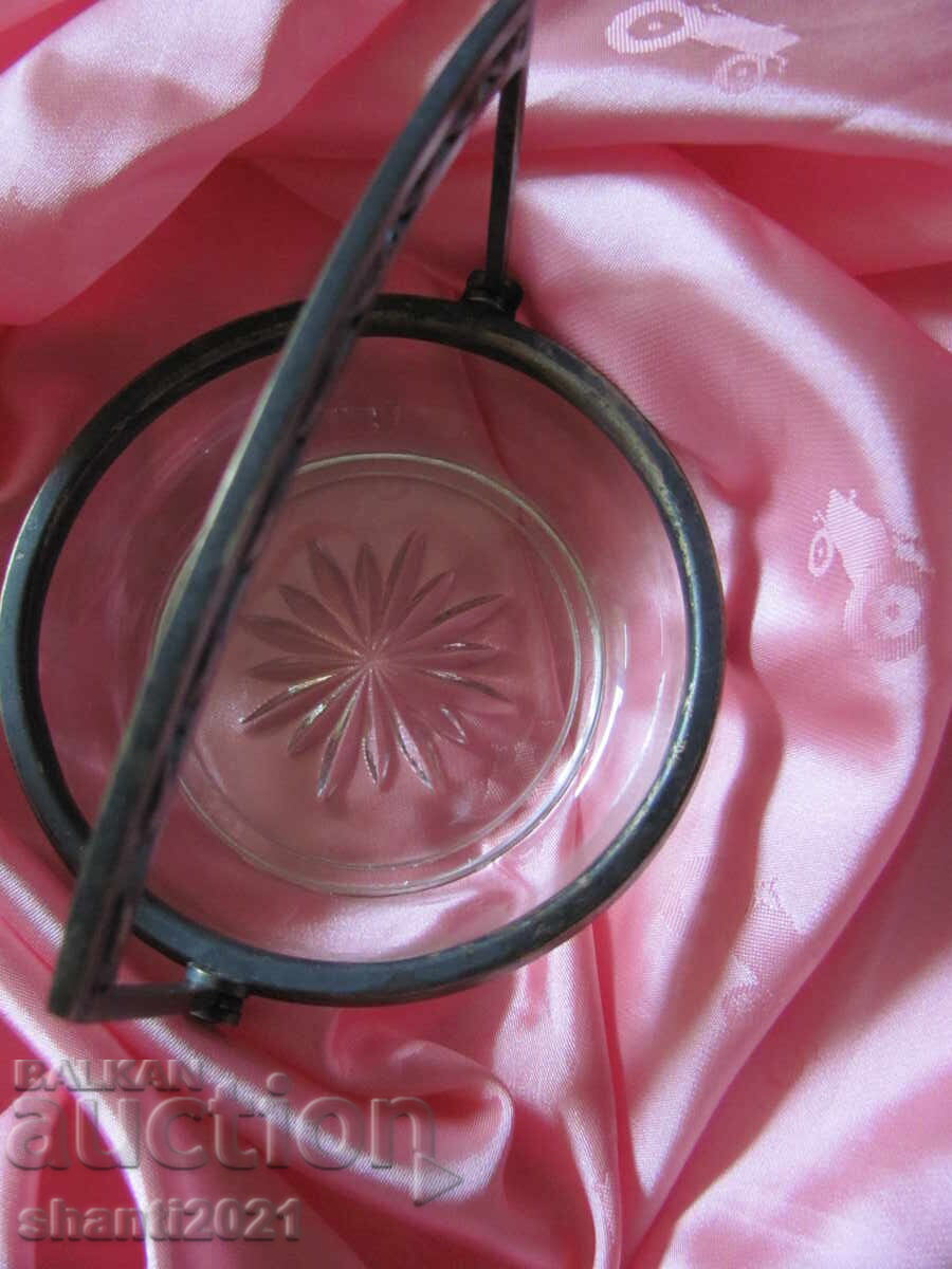 Παράδοση Αρ ντεκό κρυστάλλινο μπολ, μπομπονιέρα με μπρονζέ λαβή