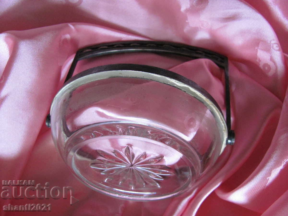 Αρ ντεκό κρυστάλλινο μπολ, μπομπονιέρα με μπρονζέ λαβή - 5