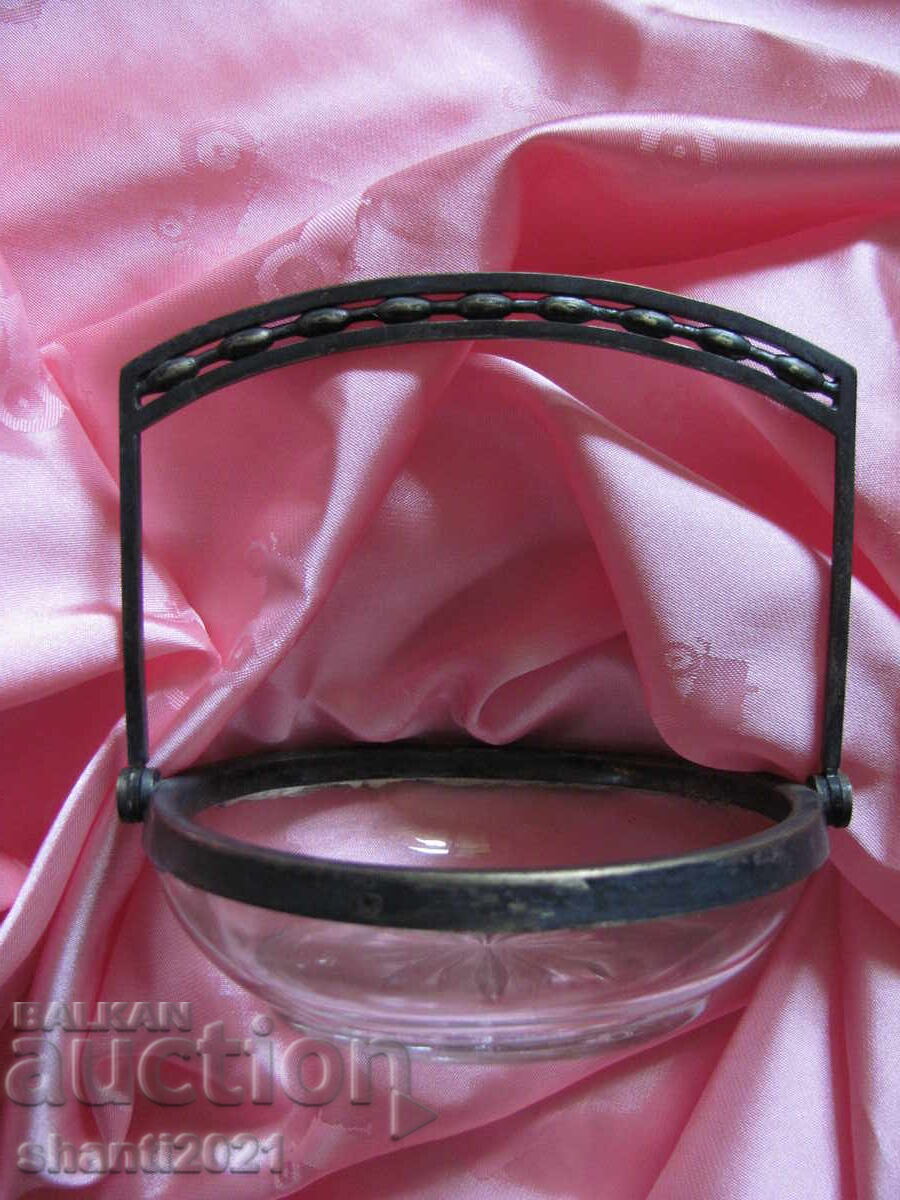 Αρ ντεκό κρυστάλλινο μπολ, μπομπονιέρα με μπρονζέ λαβή - 6