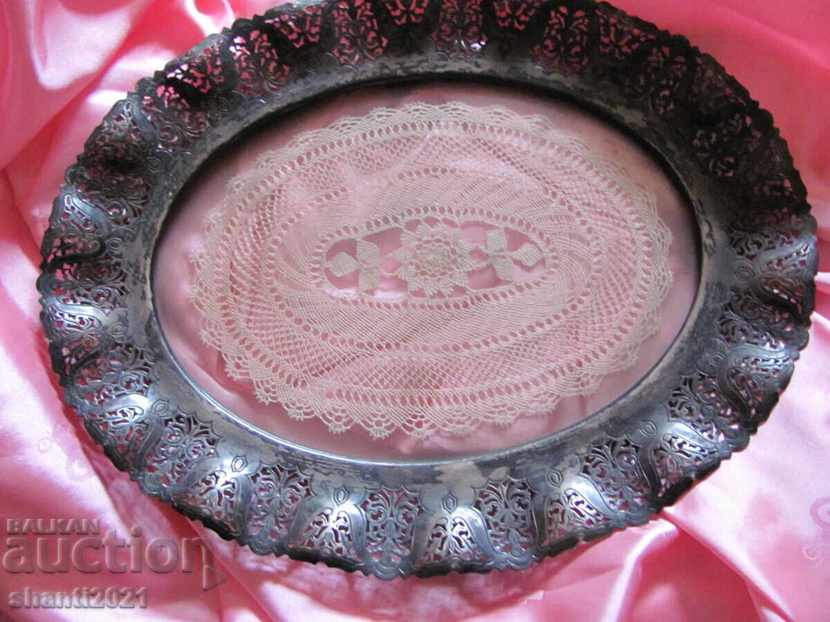 Art deco metal tray with glass 35x28cm. Art deco metal tray with glass 35x28cm.