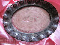 Art deco metal tray with glass 35x28cm.