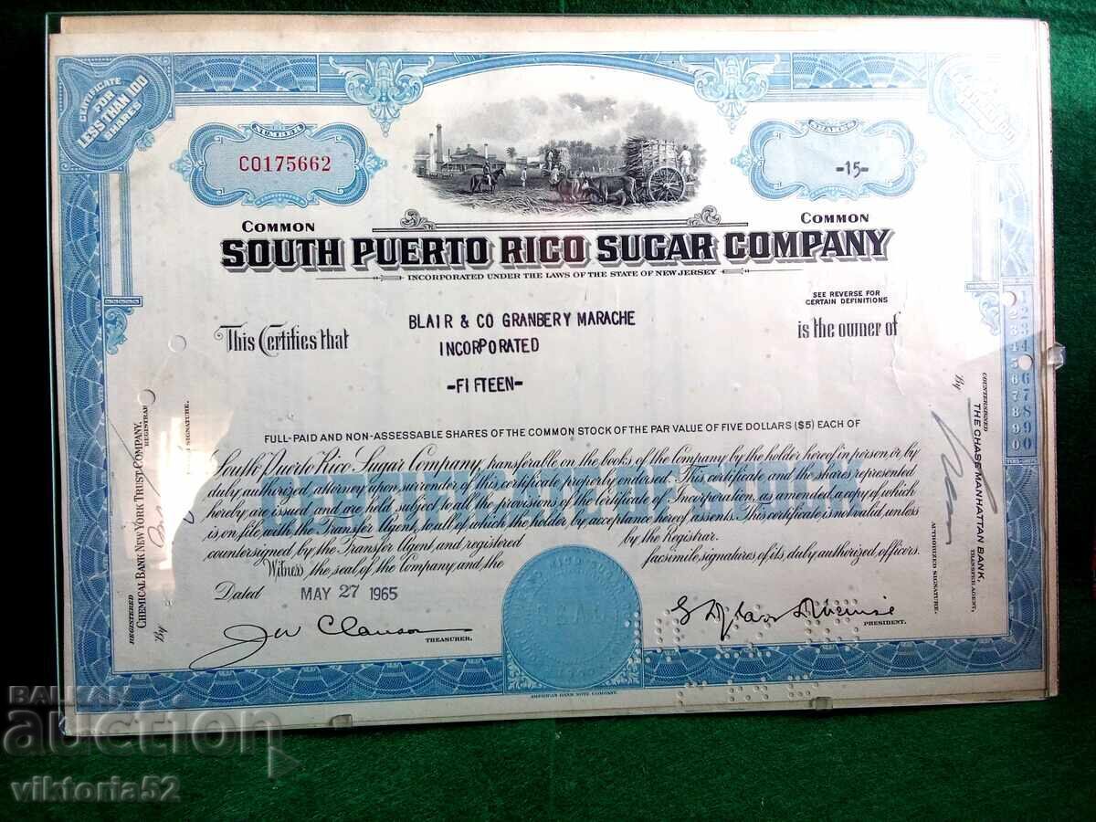 South Porto Rico Sugar Co. - Puerto Rican Stock Certificate - 6
