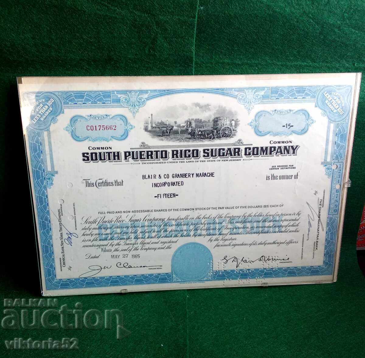 South Porto Rico Sugar Co. - Puerto Rican Stock Certificate - 7