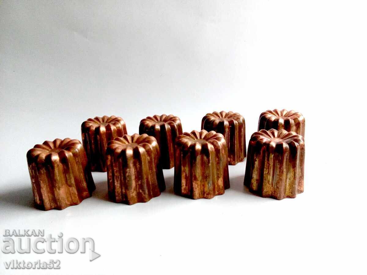 Delivery of 8 Large Retro French Copper Canele Molds. Vintage French Delivery of 8 Large Retro French Copper Canele Molds. Vintage French