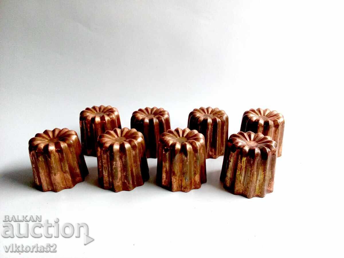 8 Large Retro French Copper Canele Molds. Vintage French 8 Large Retro French Copper Canele Molds. Vintage French