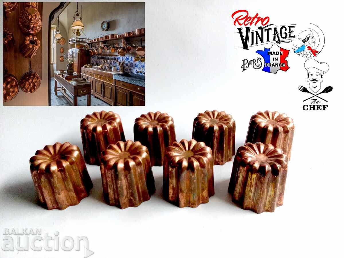 8 Large Retro French Copper Canele Molds. Vintage French 8 Large Retro French Copper Canele Molds. Vintage French