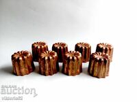 8 Large Retro French Copper Canele Molds. Vintage French