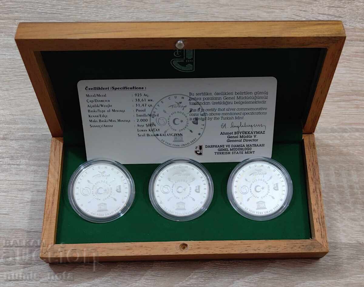 Licitație Turcia 30 lire set de 3 monede x 1 oz. argint - rare Licitație Turcia 30 lire set de 3 monede x 1 oz. argint - rare